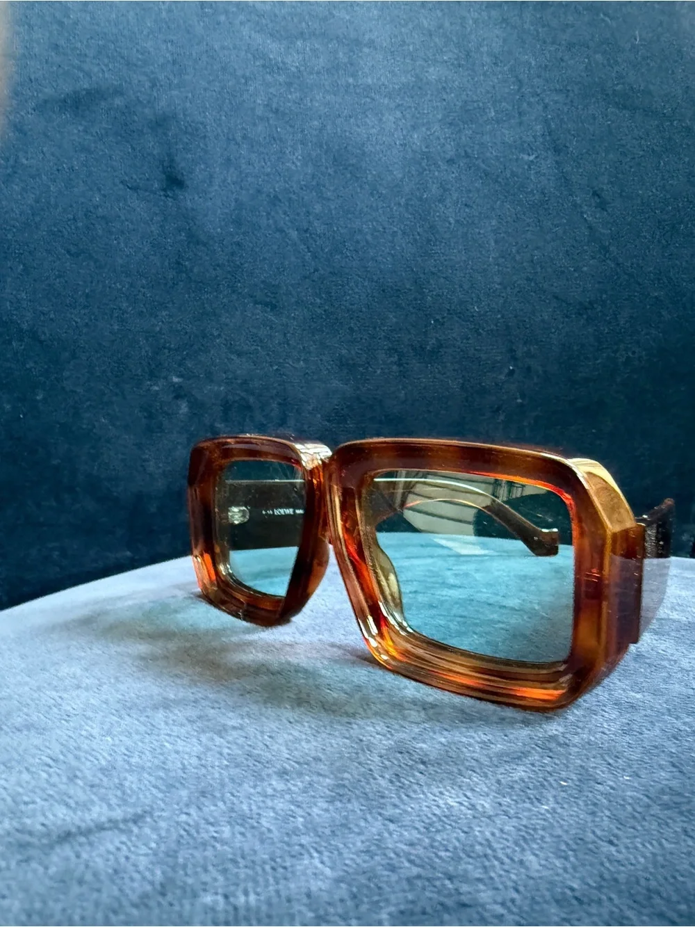 Loewe Oversized Square Sunglasses in Amber Frame with Green Lenses